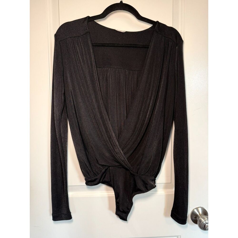 Intimately Free People Black Surplice Deep V-Neck Bodysuit Boho Going Out